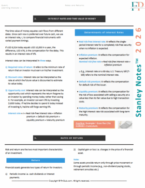 2026 CFA Level 1 Finquiz Stanley Notes, Battle-ready Summaries and Formula sheet